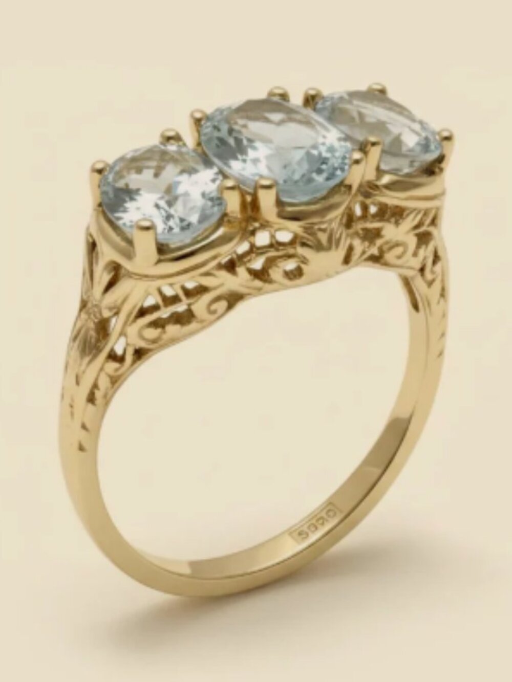 14K Lady's Art Deco Aquamarine Engagement Wedding 3 Carat Lovely Ring